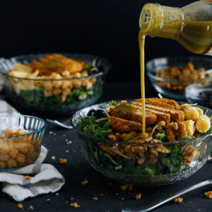 Protein bowl food photography action shot
